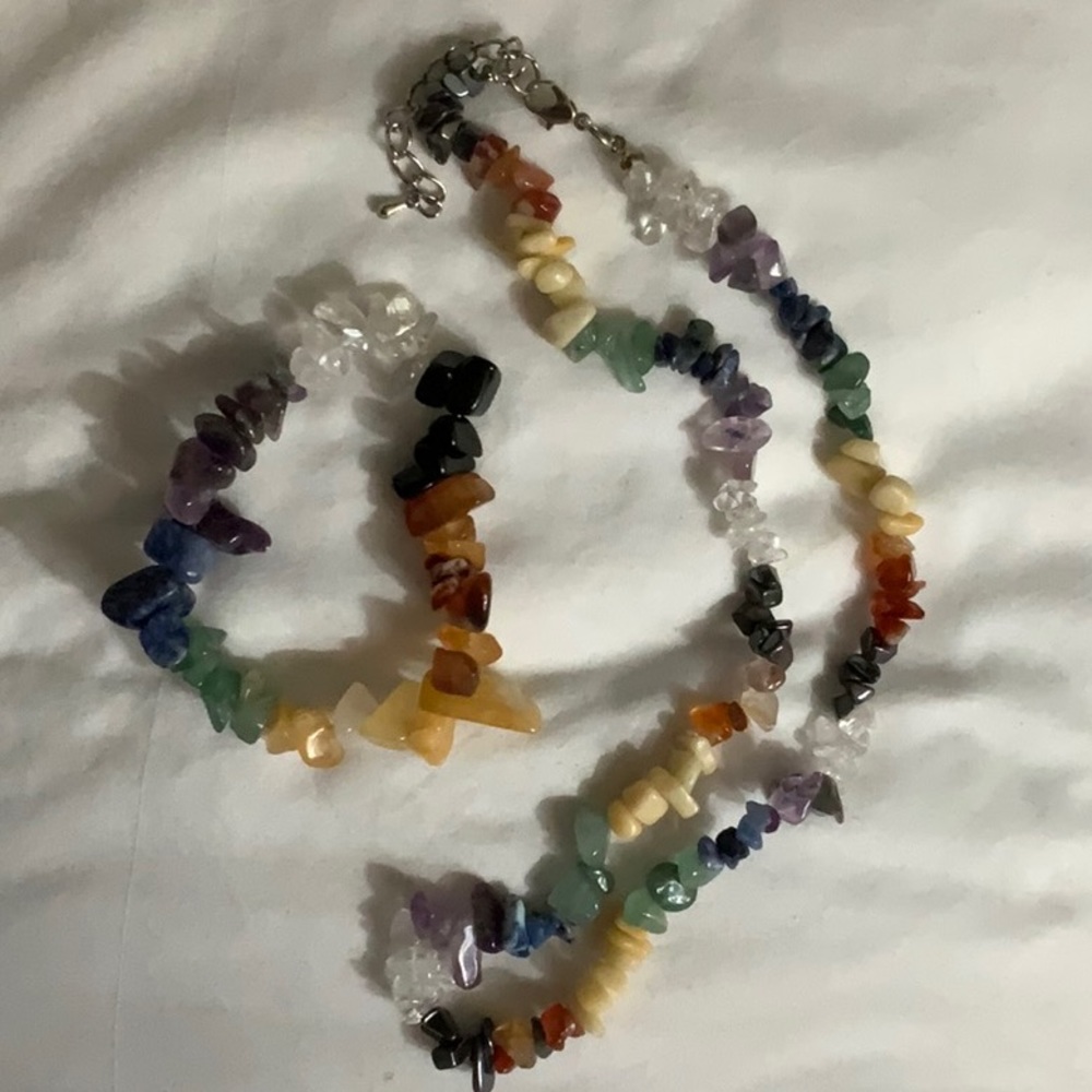 Rainbow Chakra Natural Stones Necklace & Bracelet Yoga